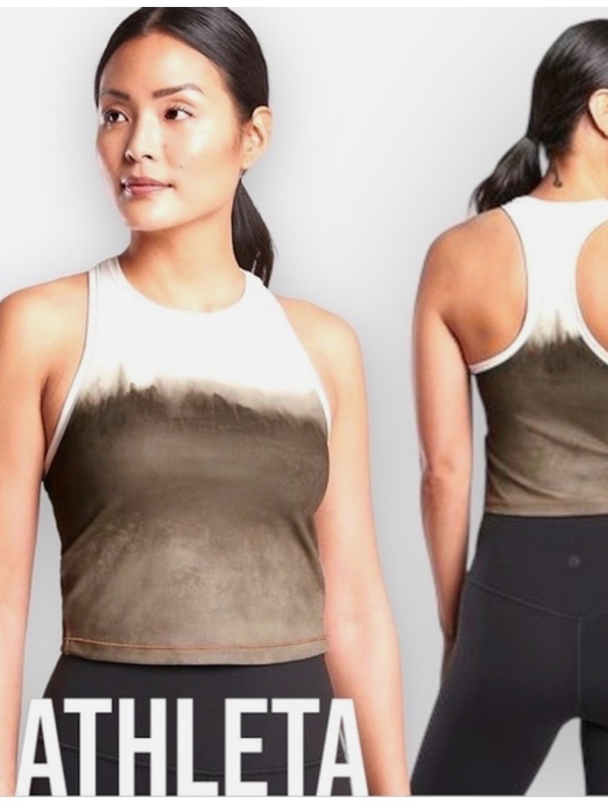 Athleta Olive And White High-Neck Racerback Tank